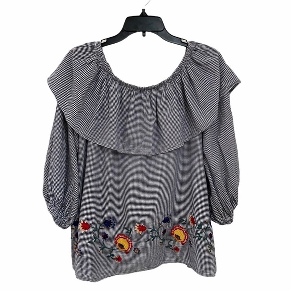 Zara Woman Off Shoulder Gingham Peasant Blouse XS - Picture 5 of 13